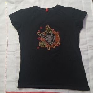 Black Short-Sleeve Tee with Beaded Heart Graphic